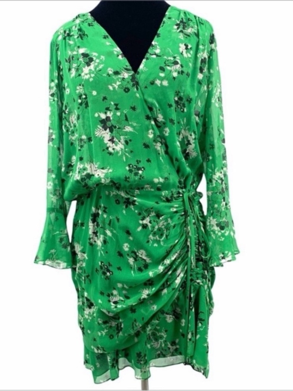Veronica Beard Sean Silk Floral Ruched Mini Dress Green Cocktail Designer Size 4 - Picture 7 of 7